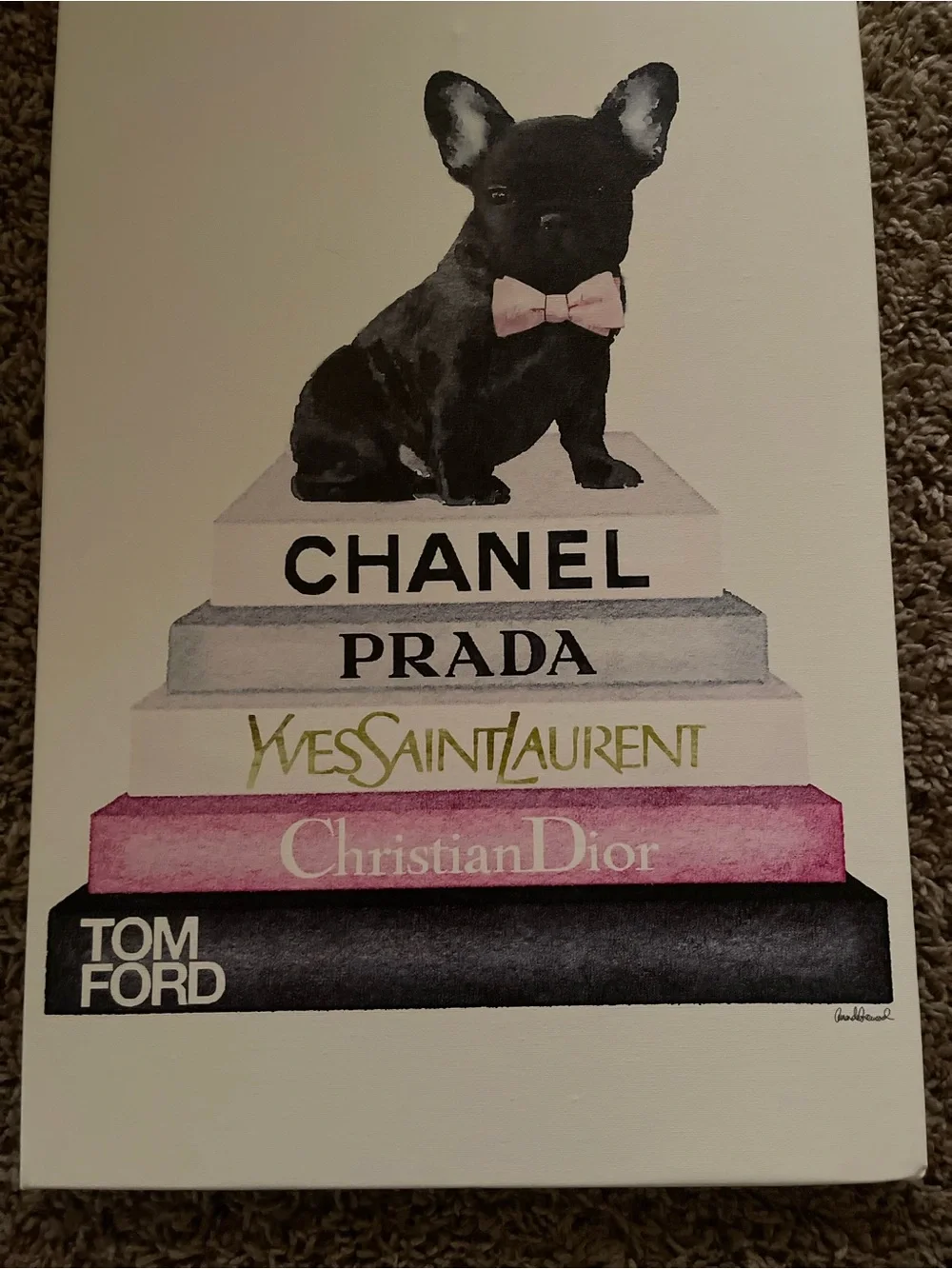 Chic Black French Bulldog Canvas Wall Art 12x18- Fashion Book Stack